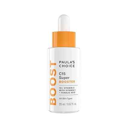 Paula'S Choice C15 Super Booster Serum Bottle, Symbolizing A Potent Vitamin C Formula For Anti-Aging And Skin Brightening