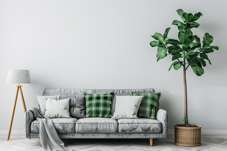 gray and green living room 