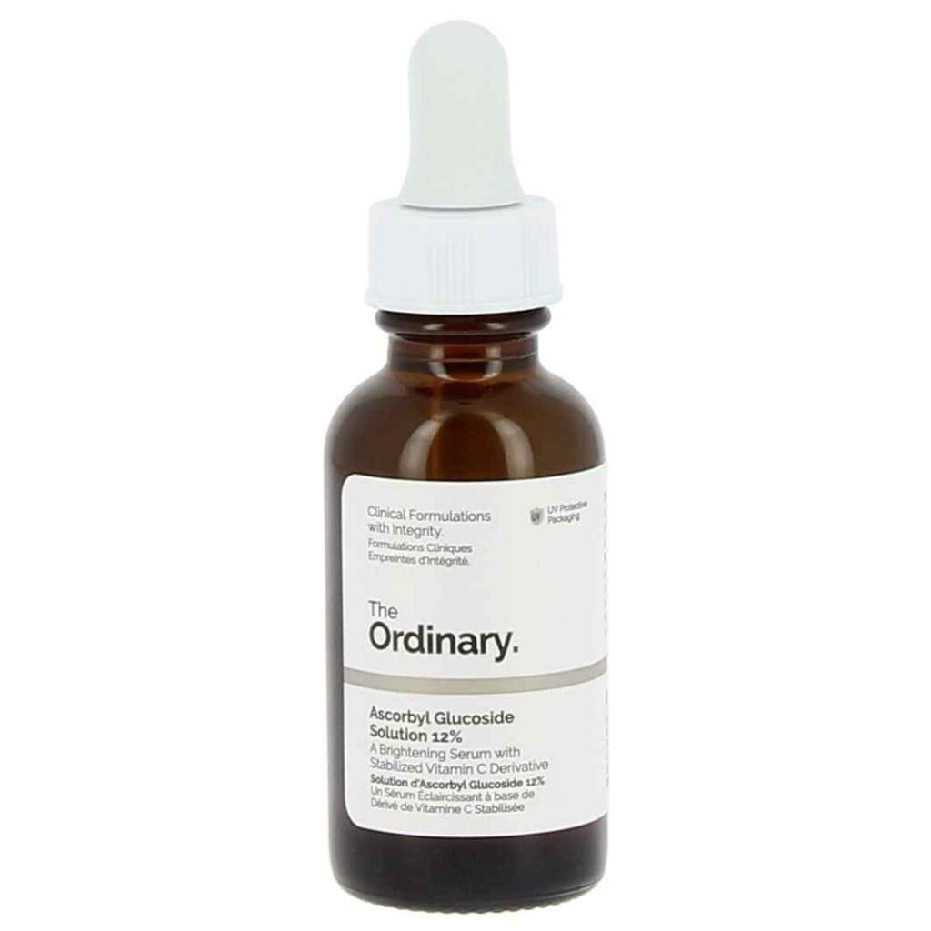 The Ordinary Ascorbyl Glucoside Solution 12% Bottle, A Lightweight Vitamin C Serum For Brightening And Evening Skin Tone