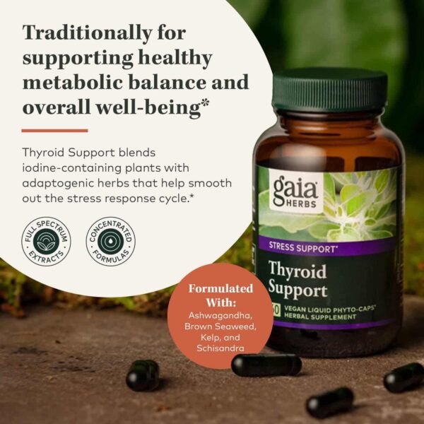 Gaia Herbs Thyroid Support Supplement Vegan Liquid Phyto-Capsules