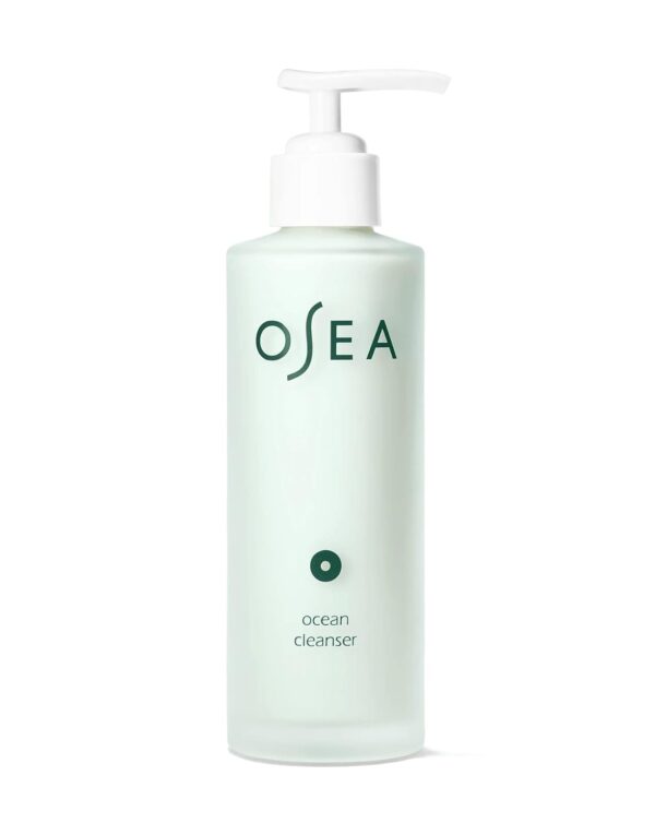 A Bottle Of Osea Ocean Cleanser With A Pump Top, In A Light Green, Minimalistic Design.