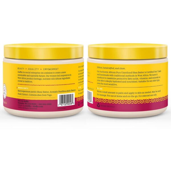 Two Jars Of Alaffia Pure Unrefined Shea Butter With Labels