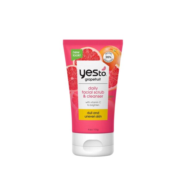 Yes To Grapefruit Daily Facial Scrub &Amp; Cleanser With Vitamin C For Dull And Uneven Skin, 4 Oz Tube, Featuring Bright Packaging With Grapefruit Imagery.