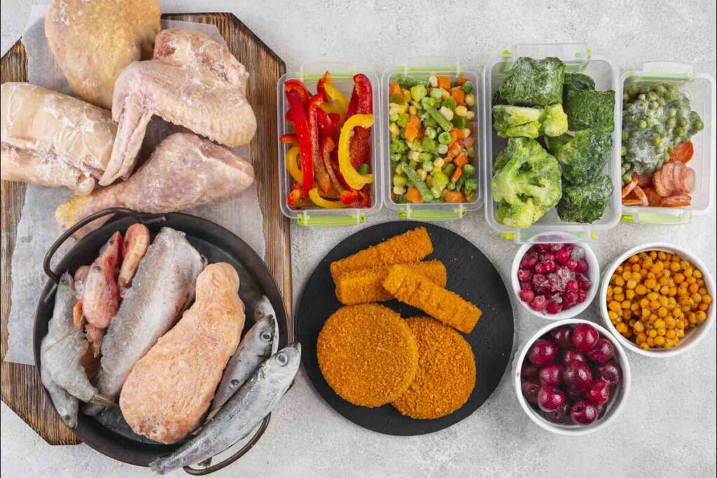 Illustration of unhealthy foods that negatively affect prostate health, including red meat, processed snacks, and sugary drinks.