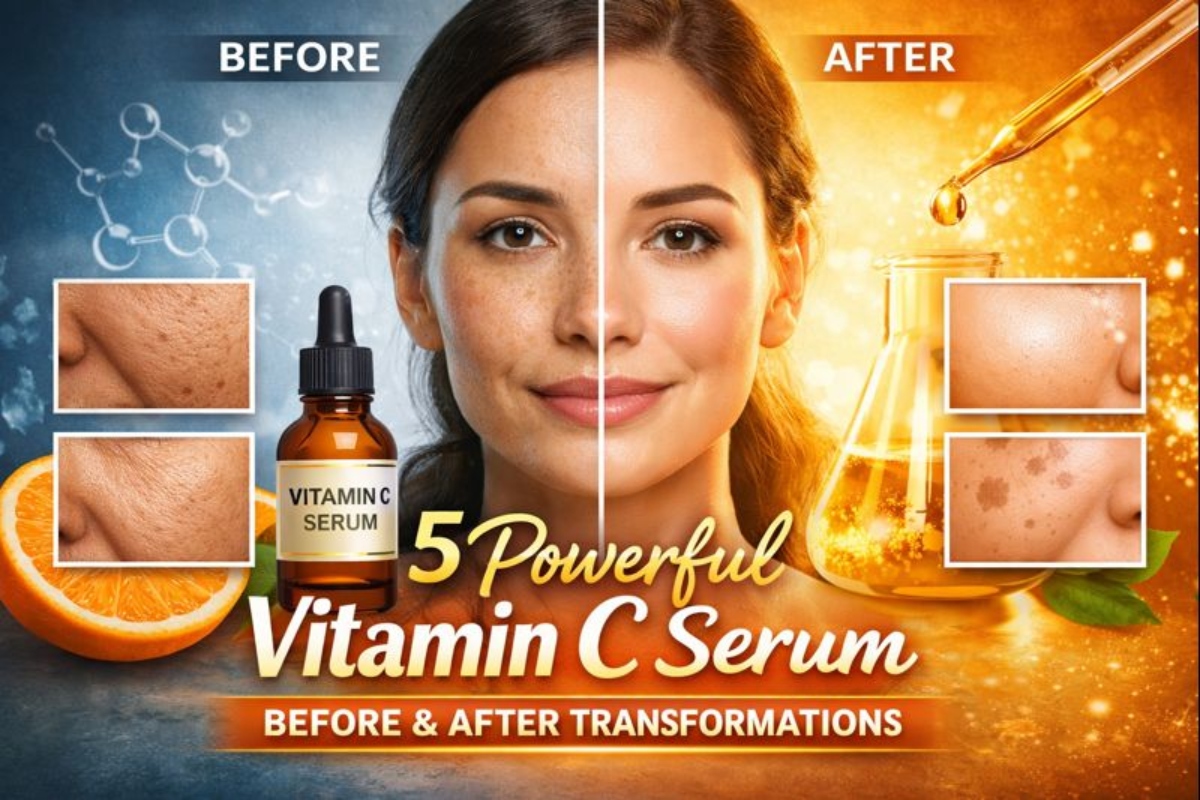 Vitamin C serum before and after