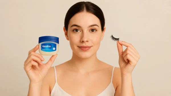 Is Vaseline Good for Your Eyelashes? The Surprising Truth Behind This Viral Beauty Hack 15 A Woman Holding A Jar Of Petroleum Jelly And A False Eyelash To Compare Natural Care Options And Answer The Question: Is Vaseline Good For Your Eyelashes?
