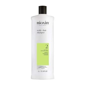 Nioxin System 2 Cleanser, a shampoo designed to strengthen hair and improve scalp health for noticeably thinning hair.