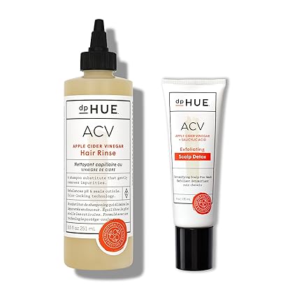 dpHUE Apple Cider Vinegar Hair Rinse, a gentle cleanser that balances pH and removes buildup, leaving hair soft, shiny, and refreshed without stripping natural oils.
