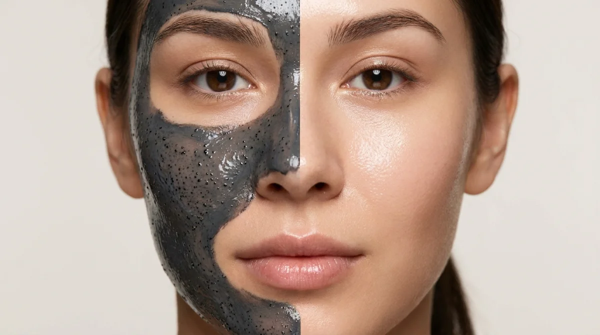 An Instructional Four-Panel Graphic Demonstrating How To Mix Raw Ingredients, Prepare, And Apply A Clarifying Charcoal Face Mask To The Skin.