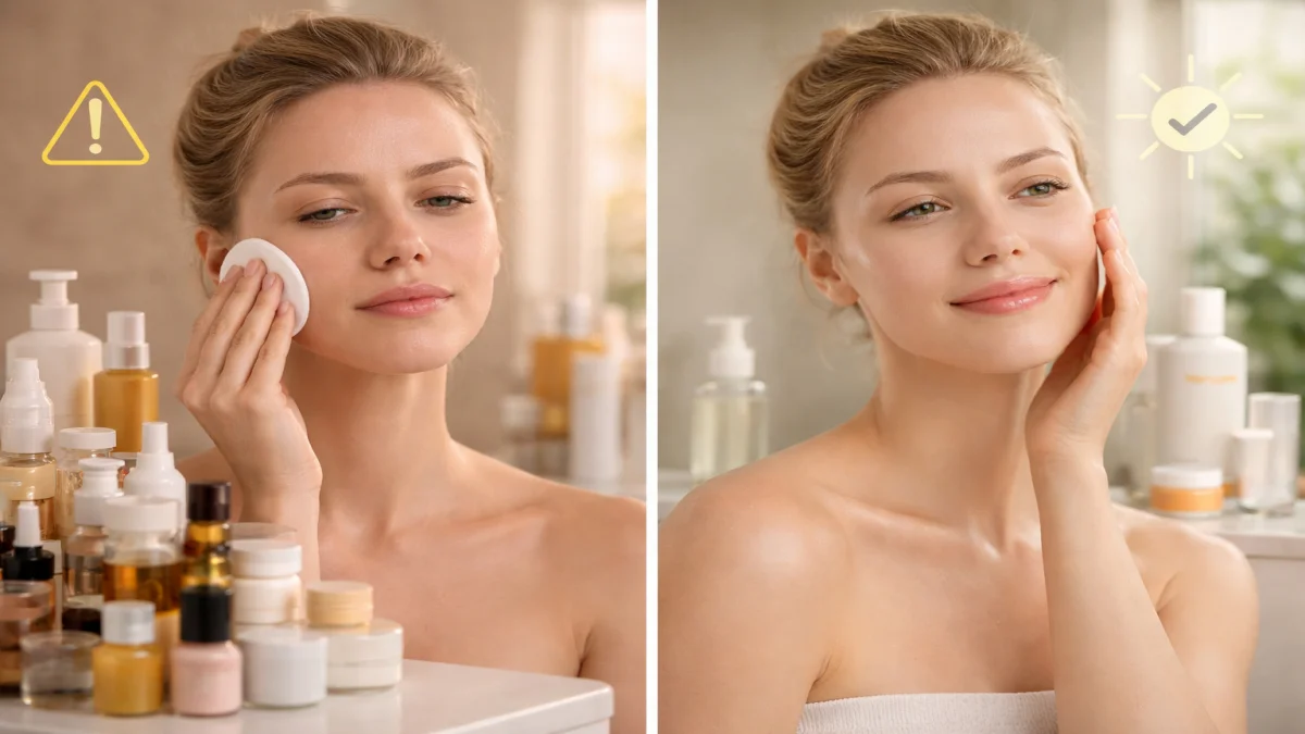 How to Revive Dull Skin: A Step-by-Step Guide to Restoring Your Natural Glow 5 A Before-And-After Infographic Showing A Woman Rubbing Her Face With A Cotton Pad Versus Gently Applying Product To Fix A Tired, Dull Skin Complexion.